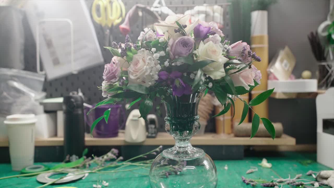 muñeca en la flor de una dama de honor en el recipiente de vidrio