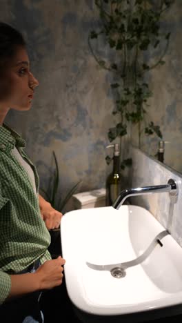 woman washing hands in a bathroom