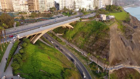 drone 4k video of a bridge called "puente eduardo villena rey" in miraflores district of lima, peru