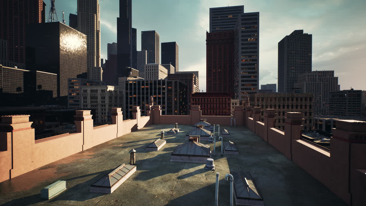 impresionante vista del horizonte de la ciudad desde un techo