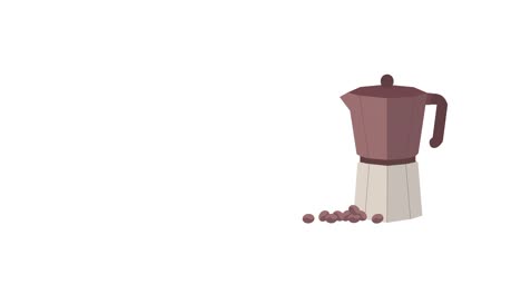 video en 4k de la cafetera y los granos de café en estilo plano.
