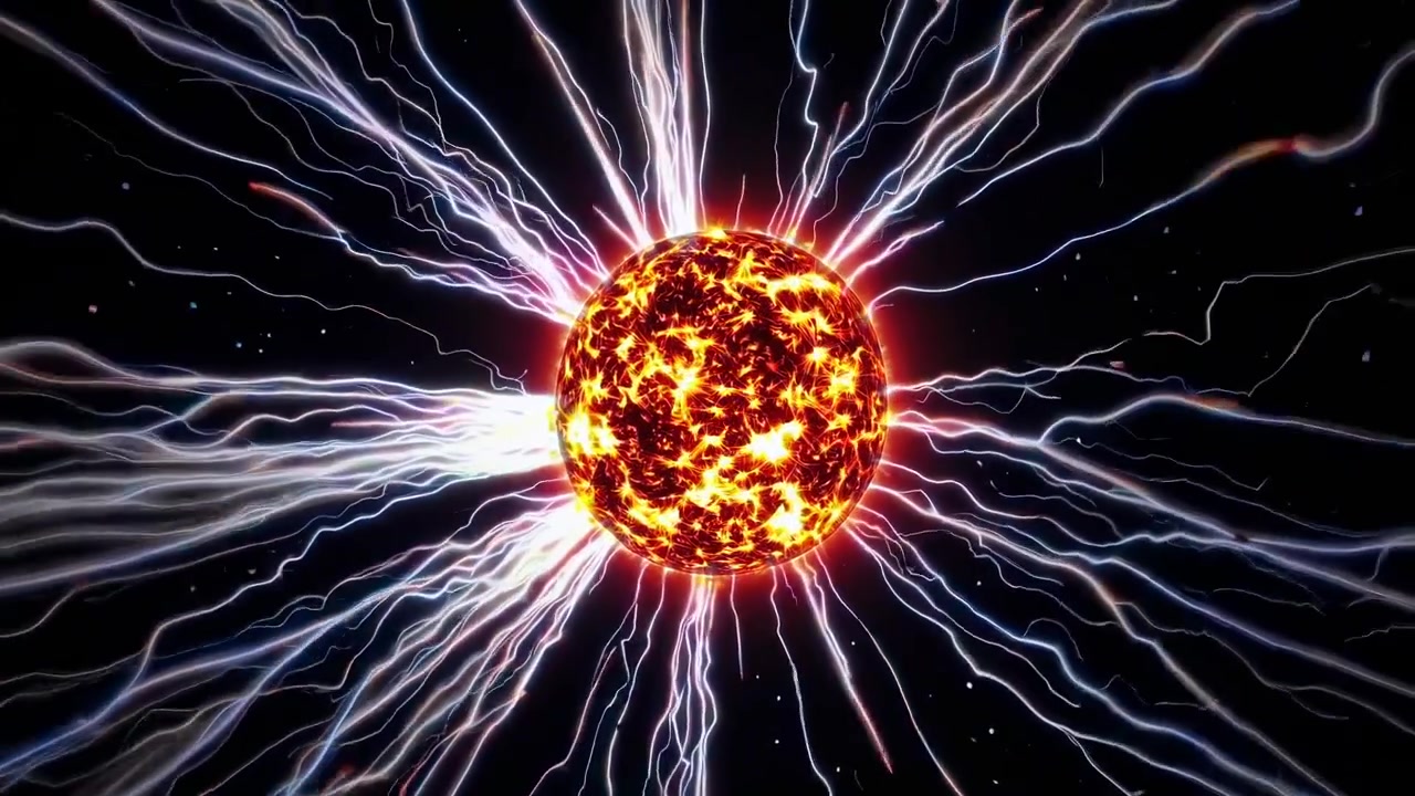 Esfera de plasma brillante emitiendo arcos eléctricos en el espacio oscuro