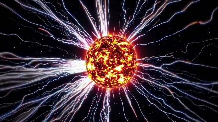 Glowing Plasma Sphere Emitting Electric Arcs in Dark Space