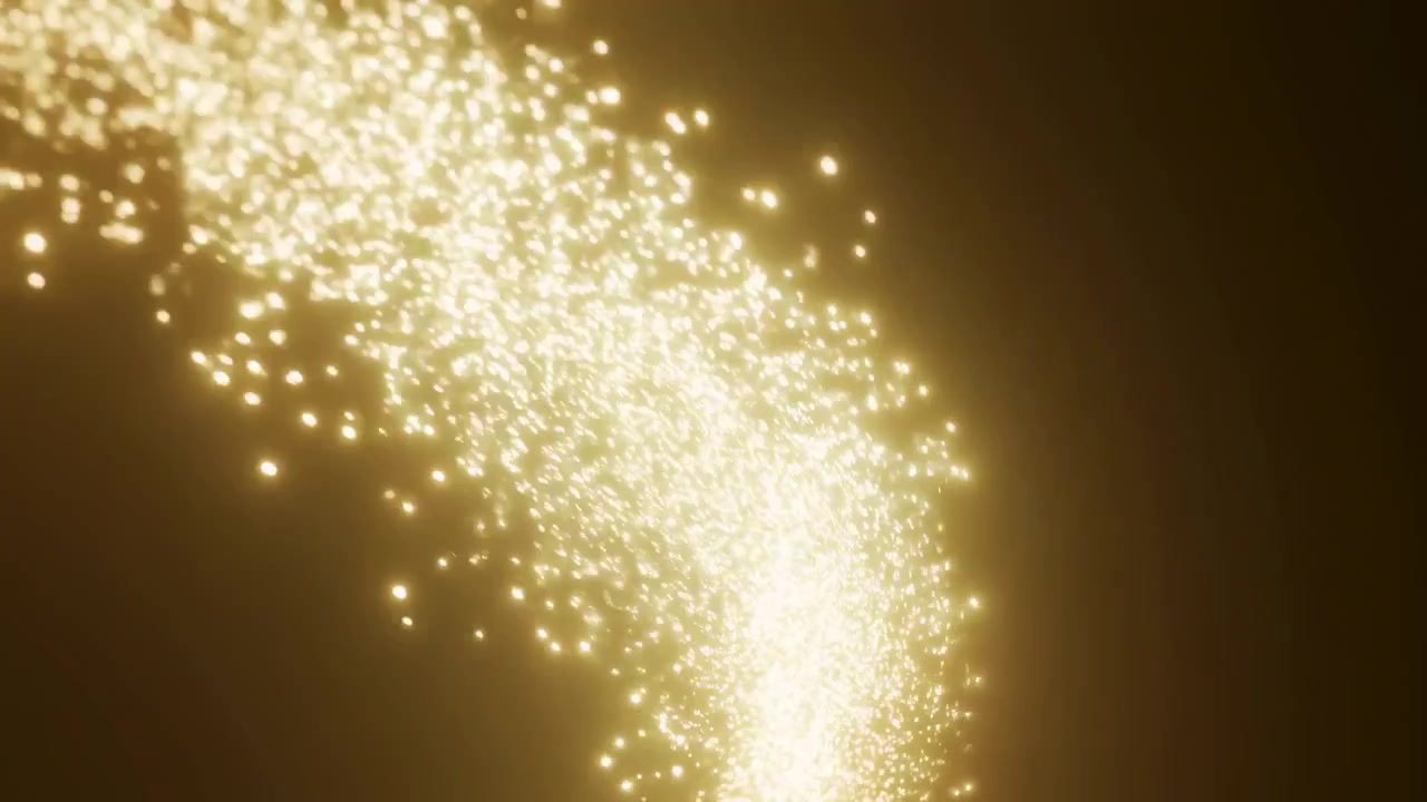 Golden Particle Trail Sweeping Across Frame, Warm Glow With Drifting Glitter, Soft Bokeh Highlights, Cinematic