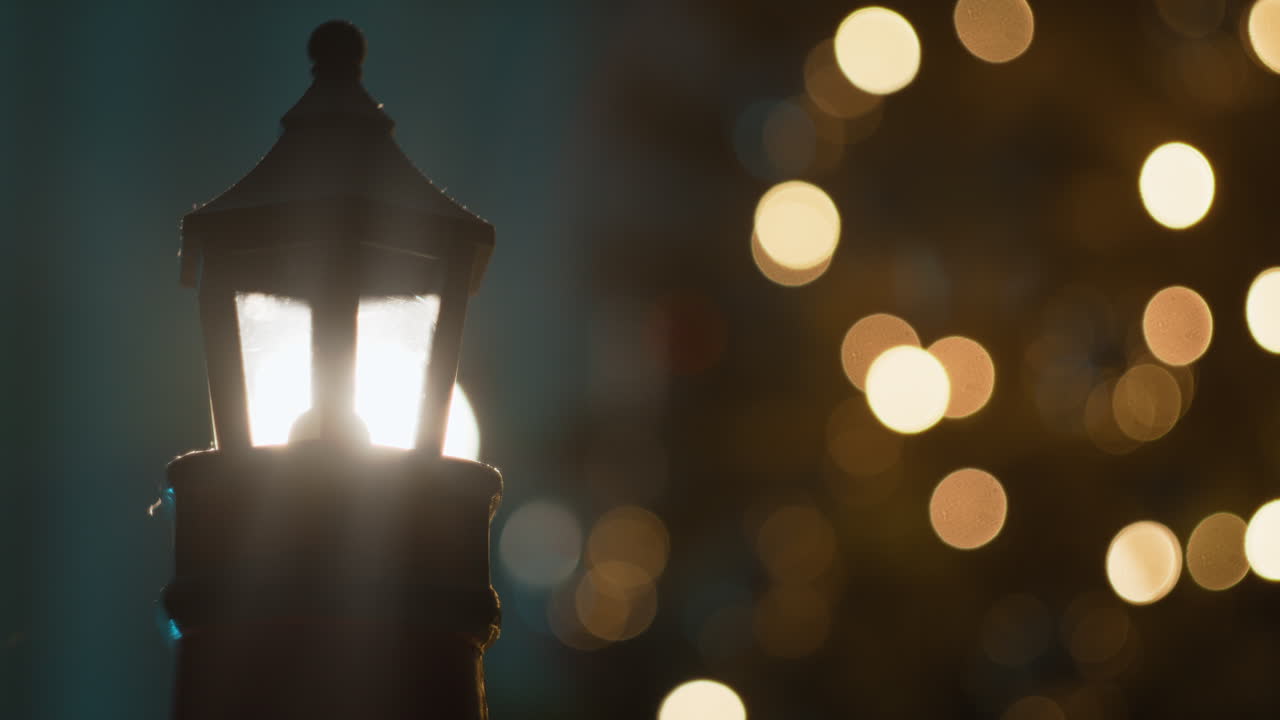Illuminated Christmas Lighthouse with Copy Space on the Right