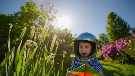 a child's paper rocket launches into the sky