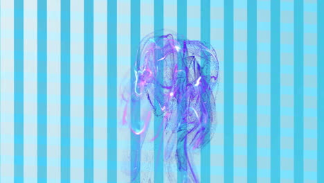 glowing animation of blue and purple abstract shapes over striped background