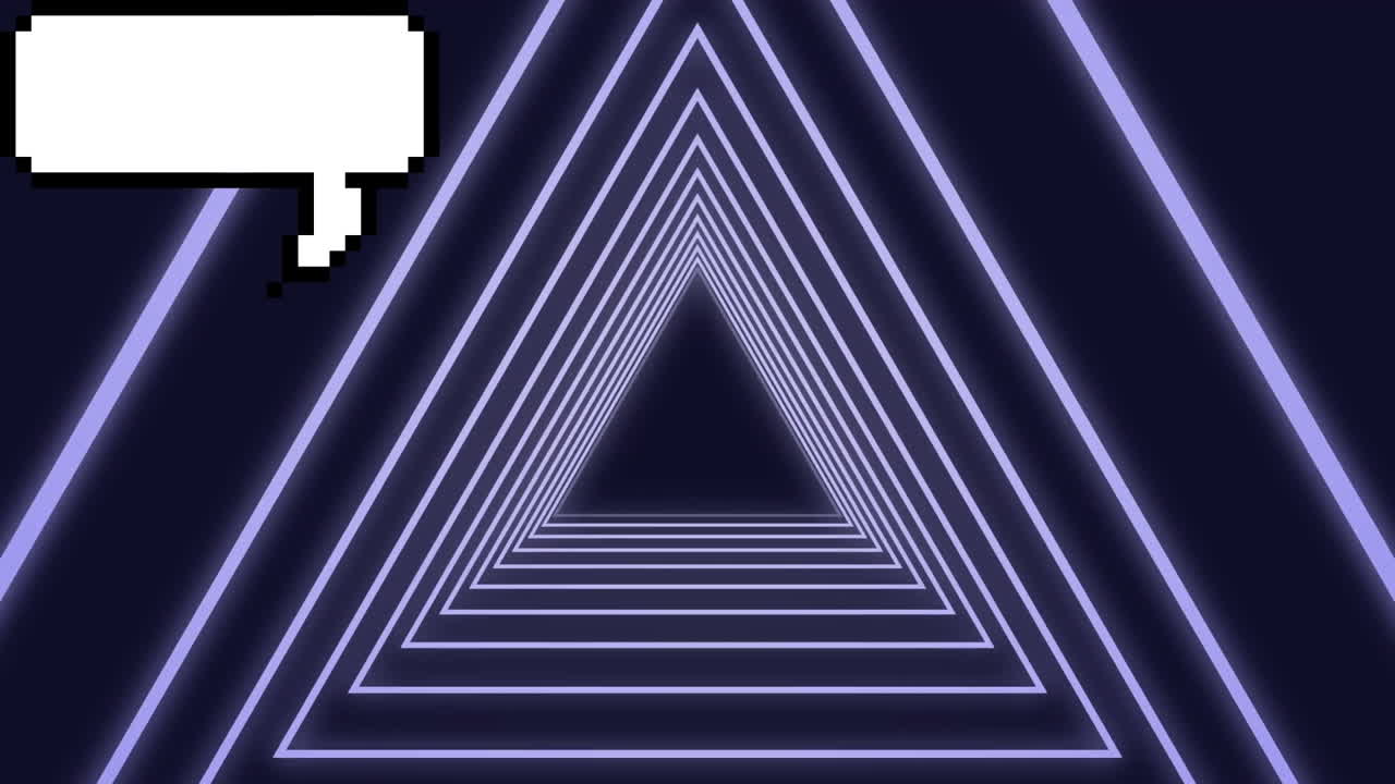 검은 바탕에서 움직이는 음성 거품과 파란색 선형 삼각형의 애니메이션