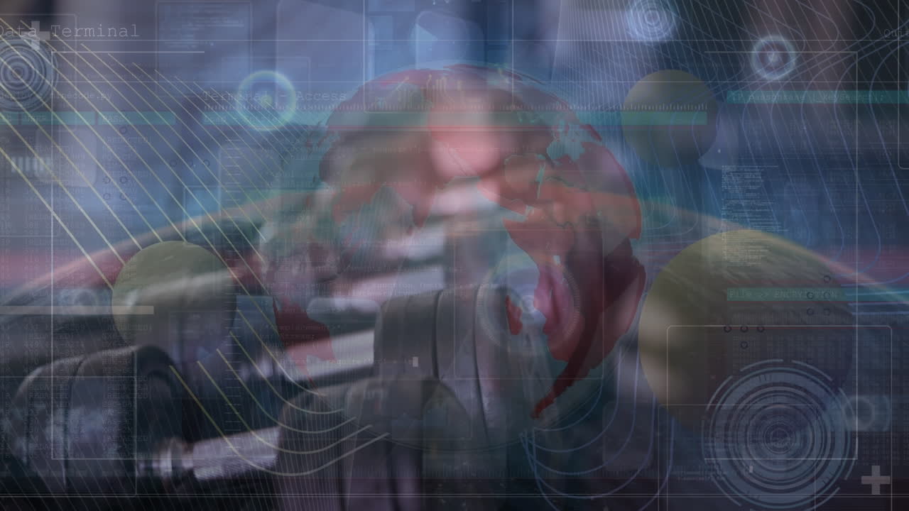 지구와 공 위의 디지털 화면에 있는 데이터의 애니메이션