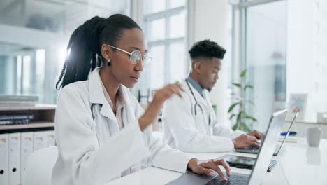 research, black people and a laptop in a lab