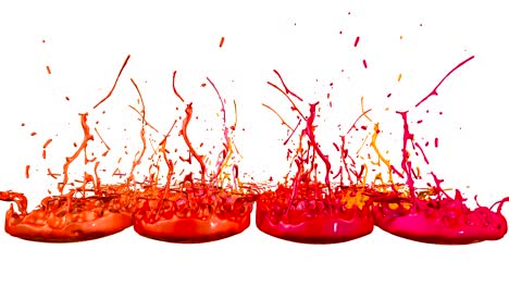 las pinturas 3d bailan en 4k sobre un fondo blanco. simulación de salpicaduras de tinta en un altavoz musical que reproduce música. hermosas salpicadas como un fondo brillante en ultra alta calidad. sombras de versión roja 2