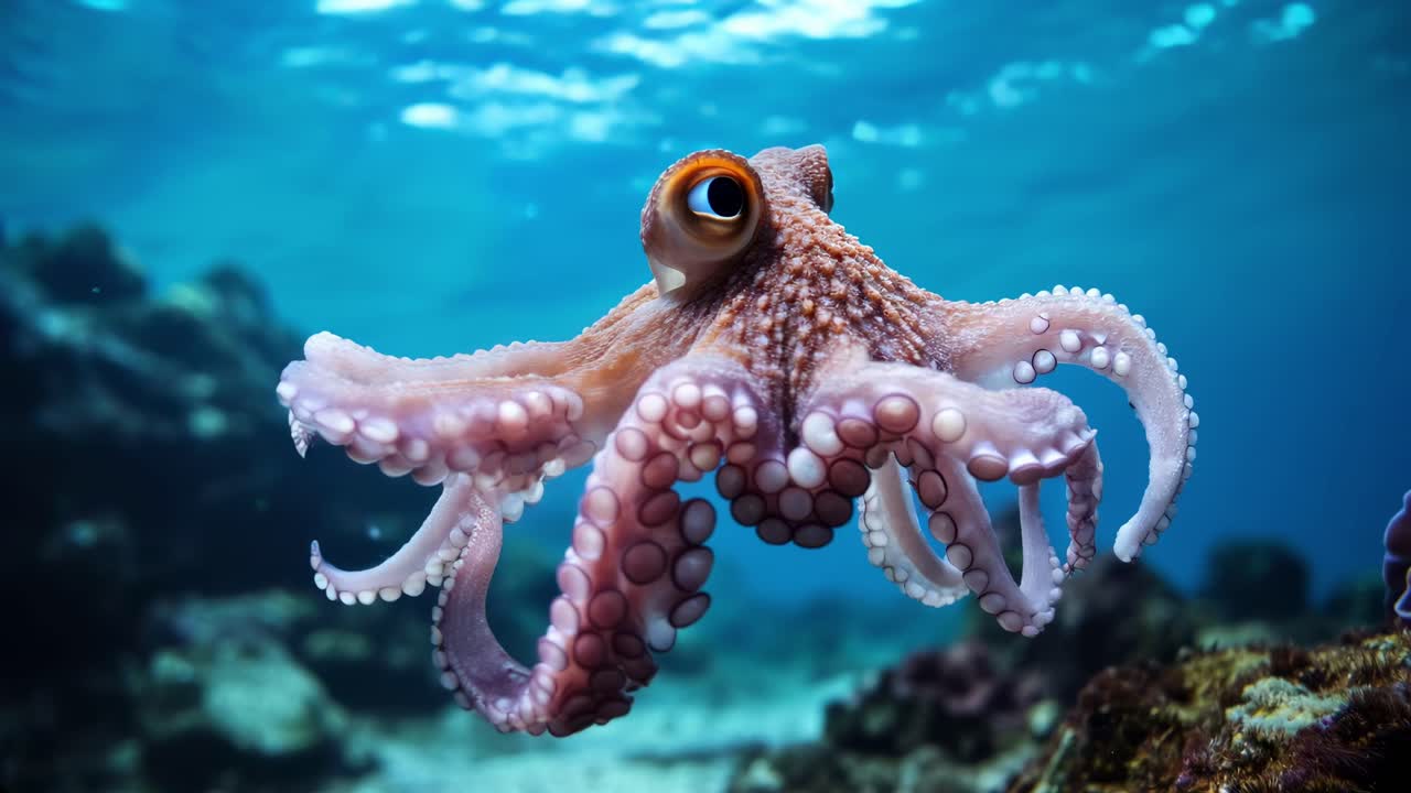 Underwater video shot of an octopus swimming gracefully