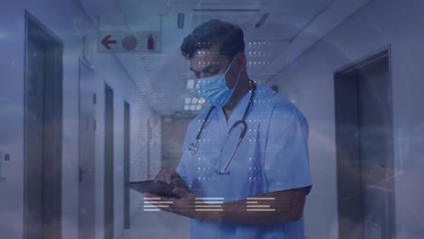 animation of digital data interface over biracial doctor