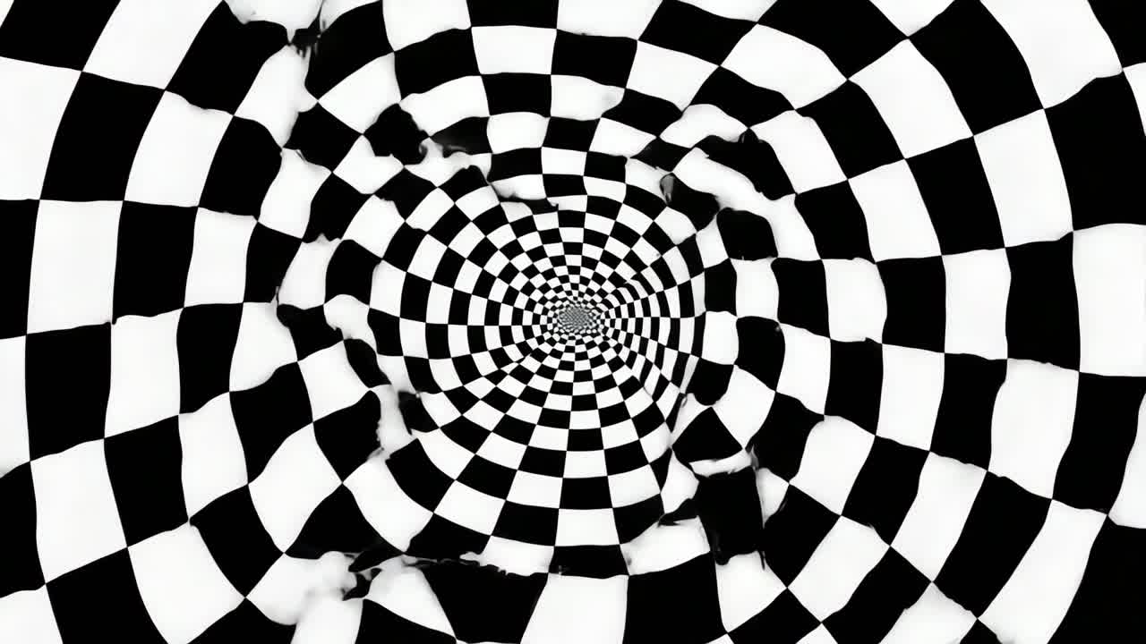 A mesmerizing video concept featuring a black and white checkered spiral pattern