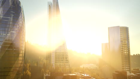 Wolkenkratzer-Der-Stadt-Mit-Linsenflair-Bei-Sonnenuntergang