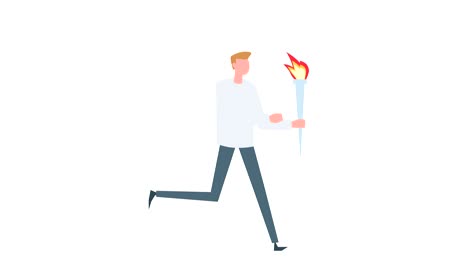 flat cartoon colorful man character animation. male runs with torch flame fire situation