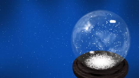 animation of snow falling over snow globe on blue background