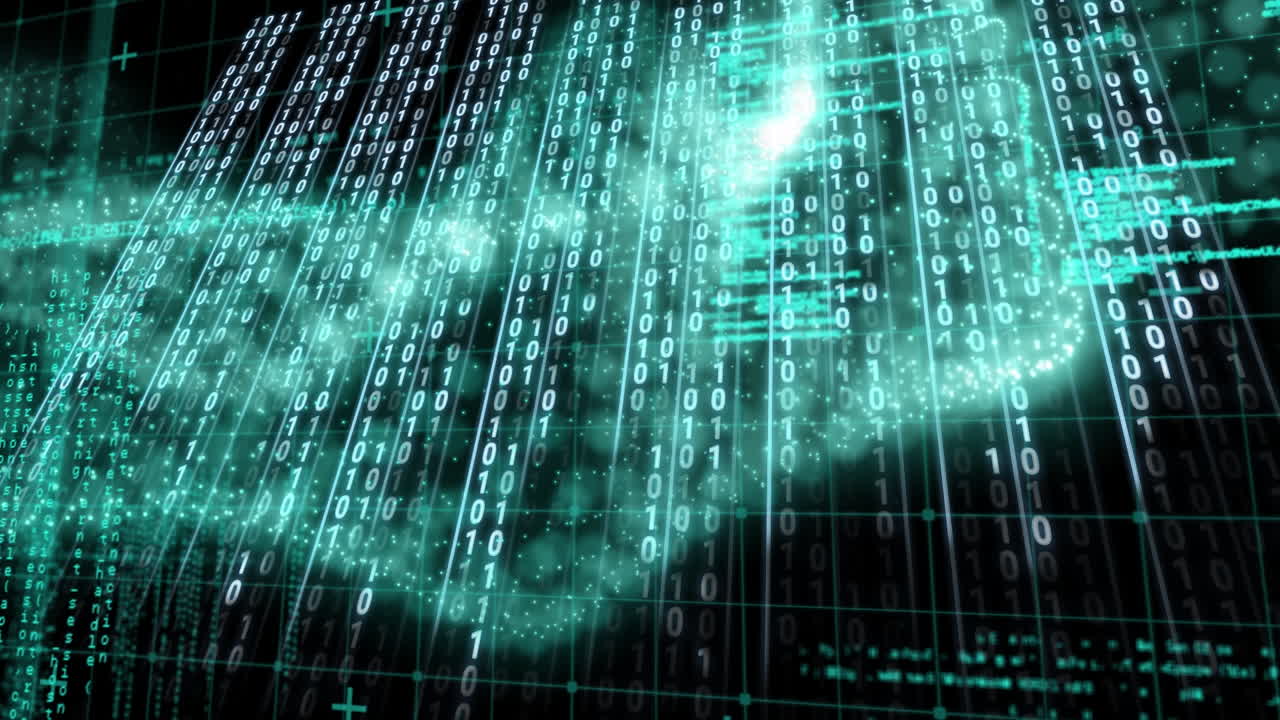 animación del procesamiento de datos sobre un fondo negro