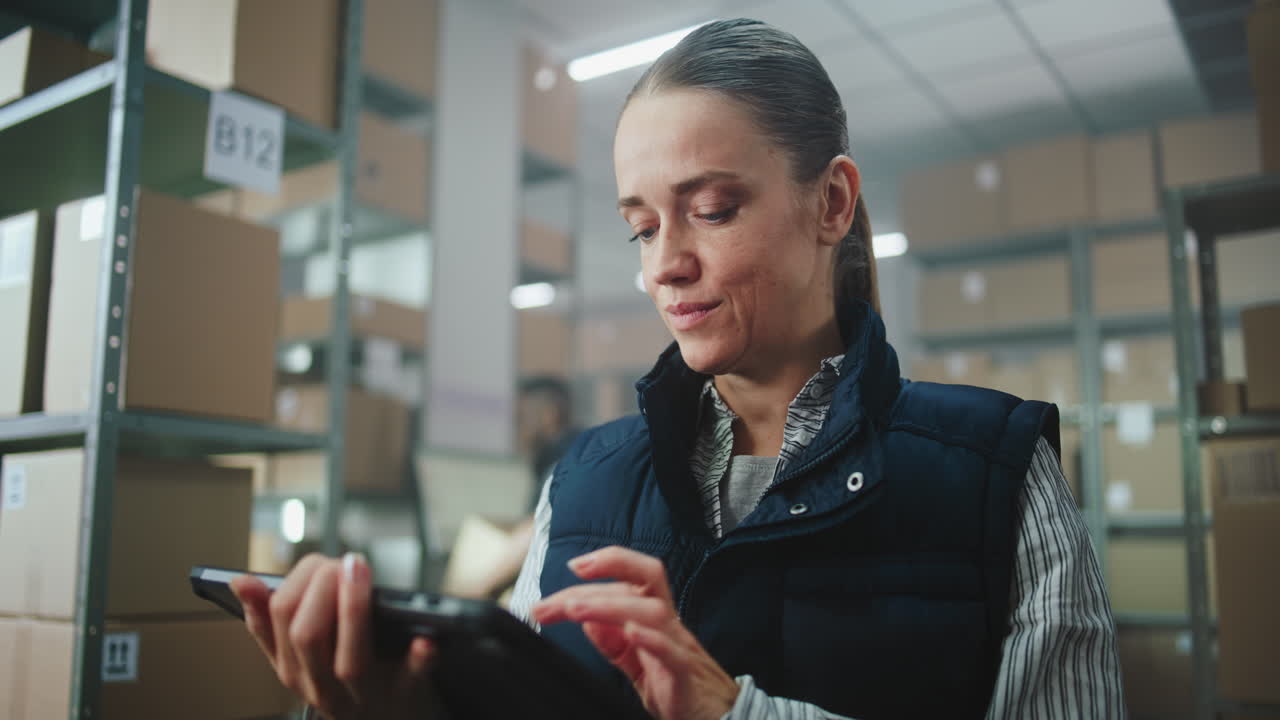 trabajador de almacén que utiliza una tableta para la gestión del inventario