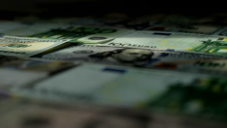 euro, us dollar, international paper money. main word currency us dollar and euro bank notes rotating concept business background, loop ready