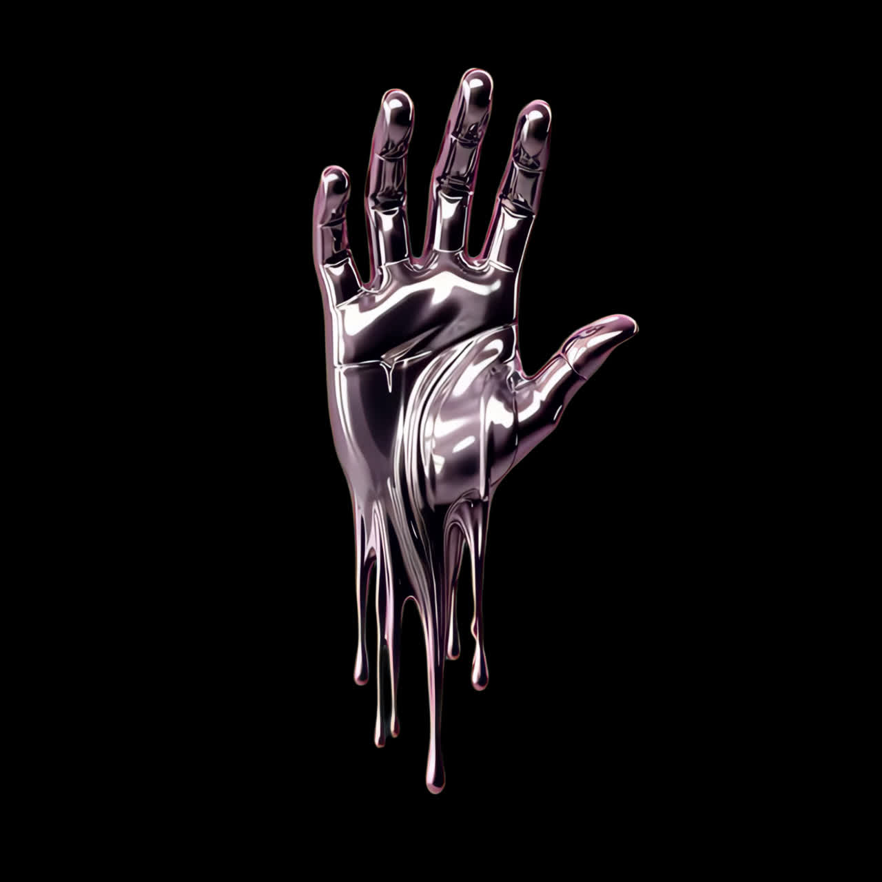Metallic hand dripping animation isolated asset, transparent 4K video, alpha channel, ProRes 4444