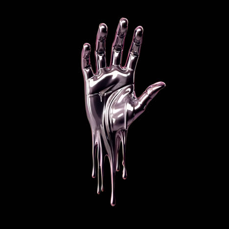 metallic hand dripping animation isolated asset, transparent 4k video, alpha channel, prores 4444