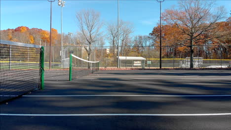 4k drone footage tennis court under the shadow of a large tree