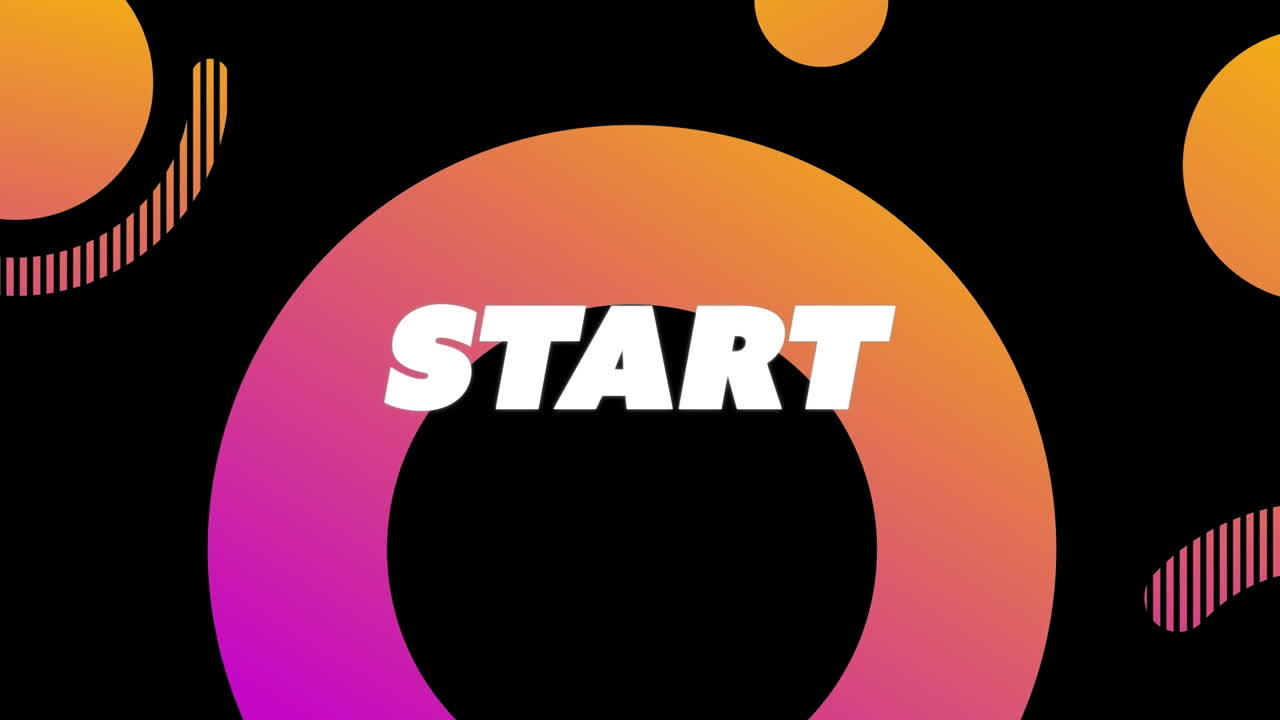 Animation of start text banner over abstract gradient shapes against black background