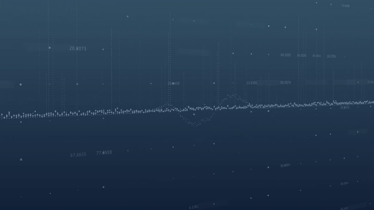 Animation of dots forming graphs with changing numbers against blue background
