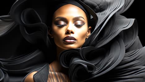 striking portrait of a model in flowing black fabric