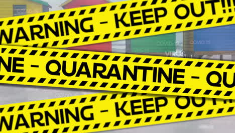 digital composite video of yellow police tapes with warning keep out quarantine text