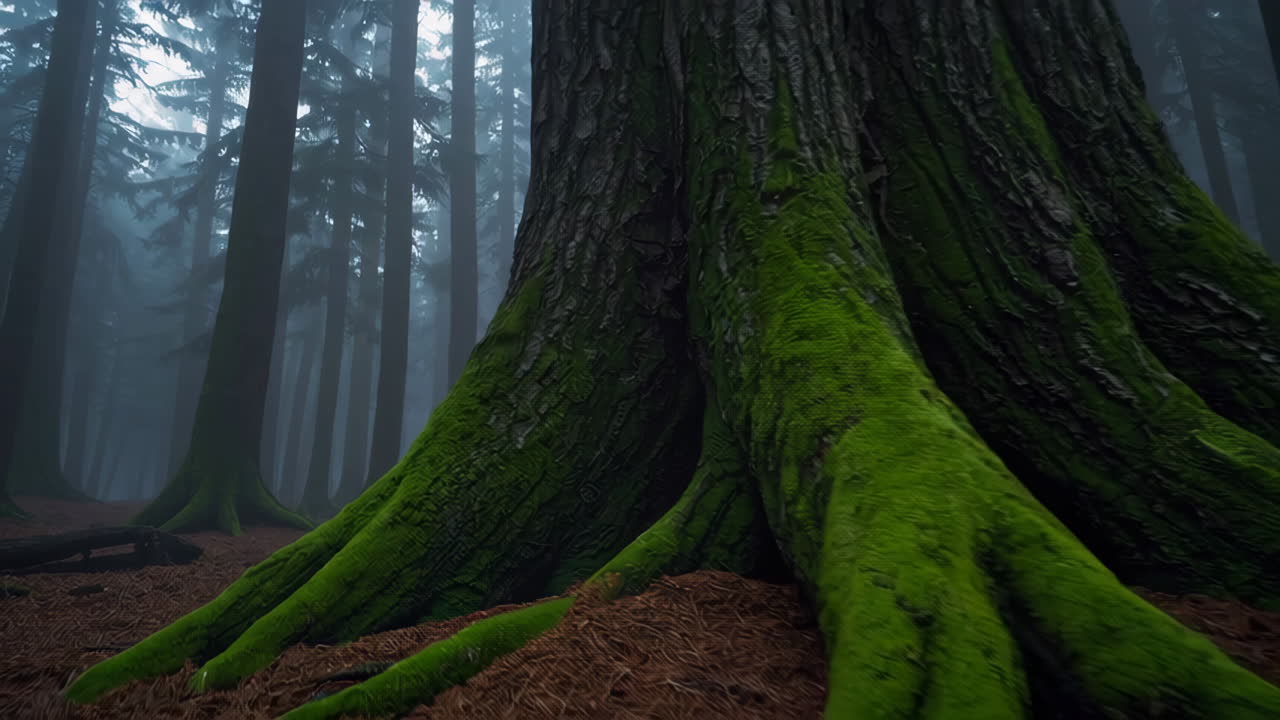 bosque de niebla al amanecer