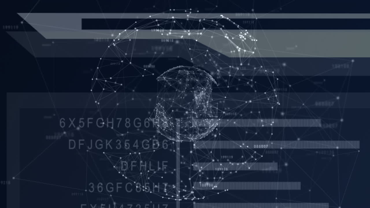 globo de red de conexiones girando sobre el procesamiento de datos contra un fondo azul