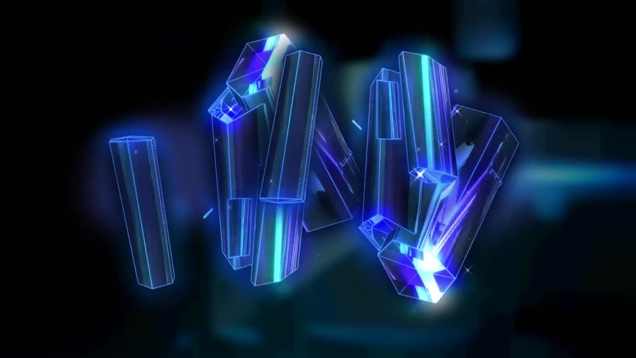 디지털 스크린 위에서 회전하는 반 ⁇ 이는 금속 블록의 애니메이션