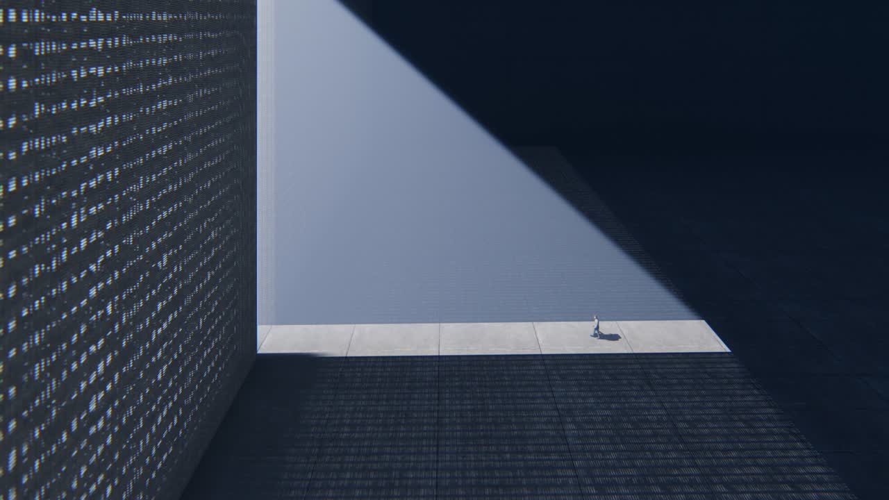 브리프케이스를 들고 밝은 빛을 향해 걸어가는 자신감 넘치는 사업가, 으로 보는 기울기, 4k