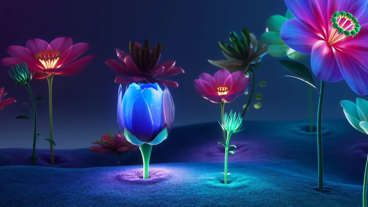 Glowing Flowers in a Fantasy Garden