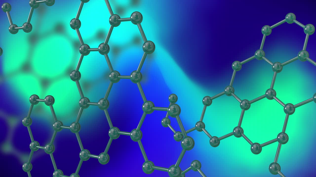 파란색과 녹색 배경에 분자의 3d 마이크로의 애니메이션