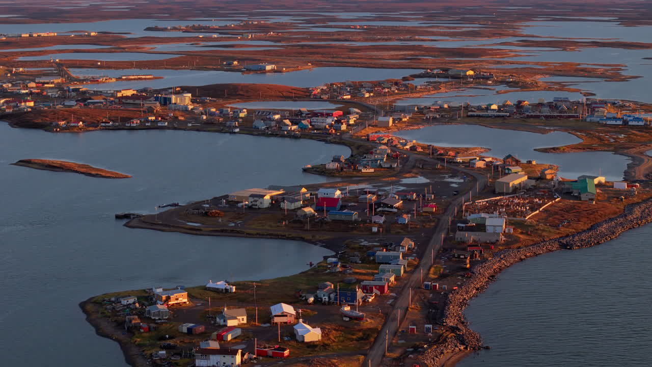 Aerial View of a Remote Arctic Village in Canada