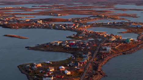 aerial view of a remote arctic village in canada
