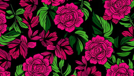vibrant pink and green floral pattern on black background