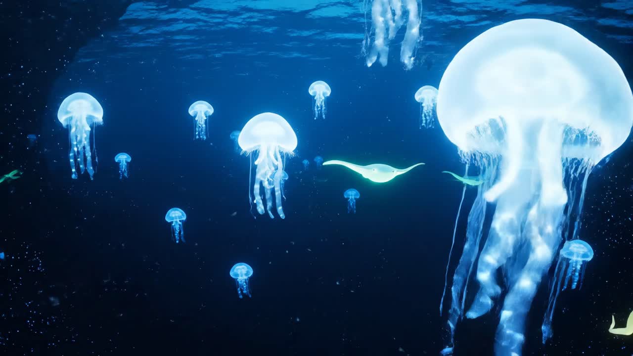 Underwater Scene with Jellyfish and Stingray