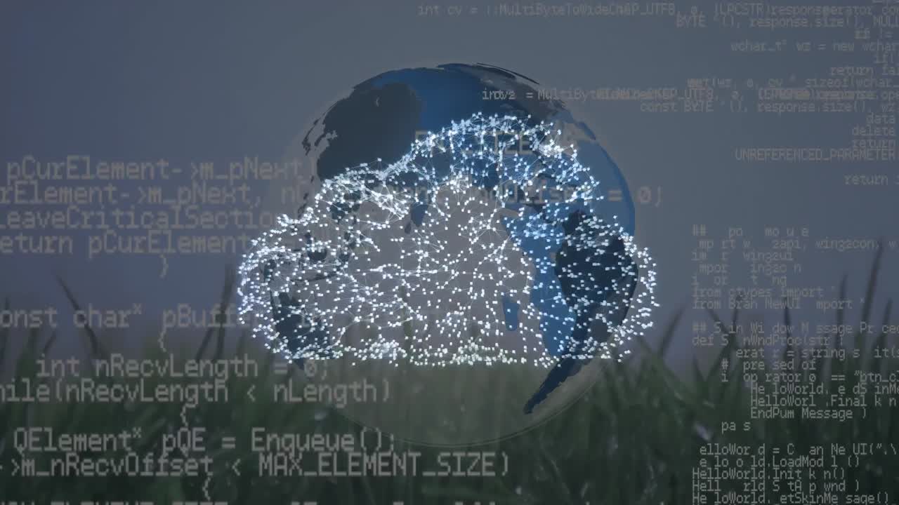 Animation of data processing and cloud icon over globe