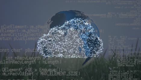 animation of data processing and cloud icon over globe