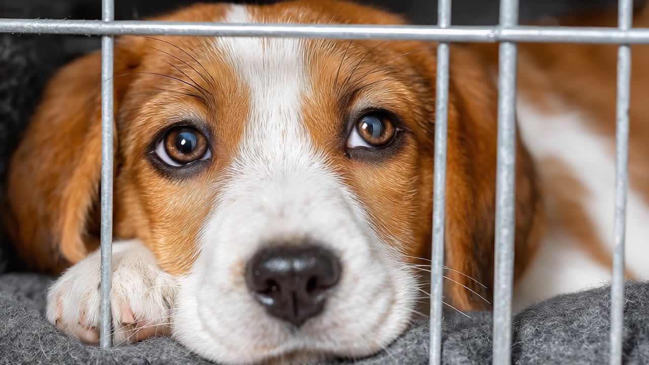 Una conmovedora imagen de un cachorro triste en una jaula: dos encantadoras escenas que muestran la ternura de un perro pequeño anhelando un hogar amoroso y una vida mejor.