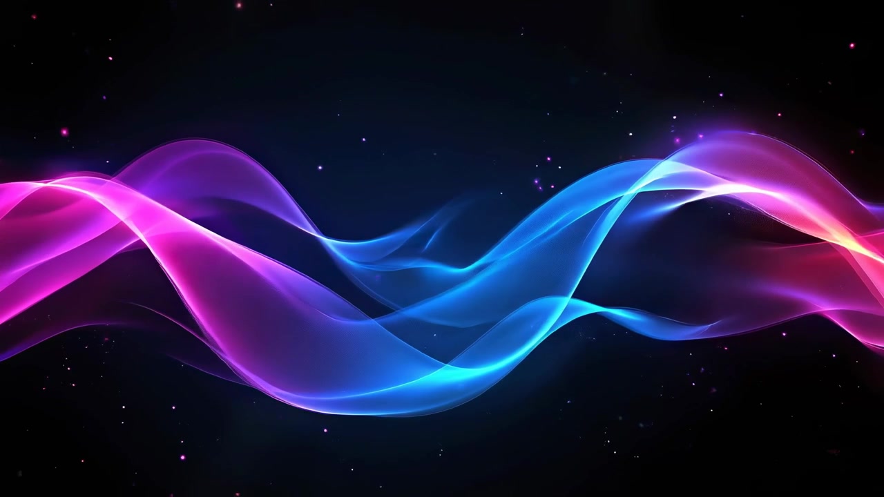 Abstract Glowing Pink and Blue Light Waves on Dark Background
