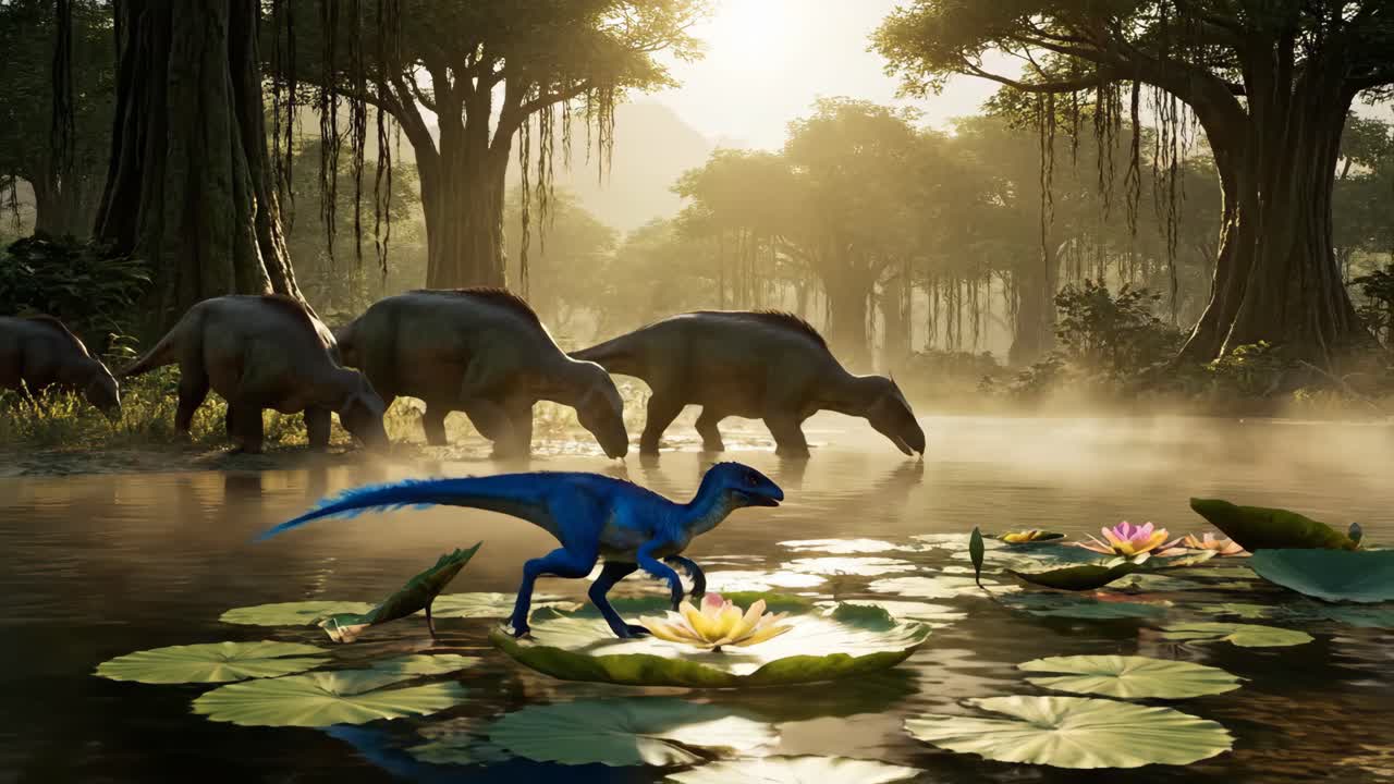 Dinosaurs in a Prehistoric Lake