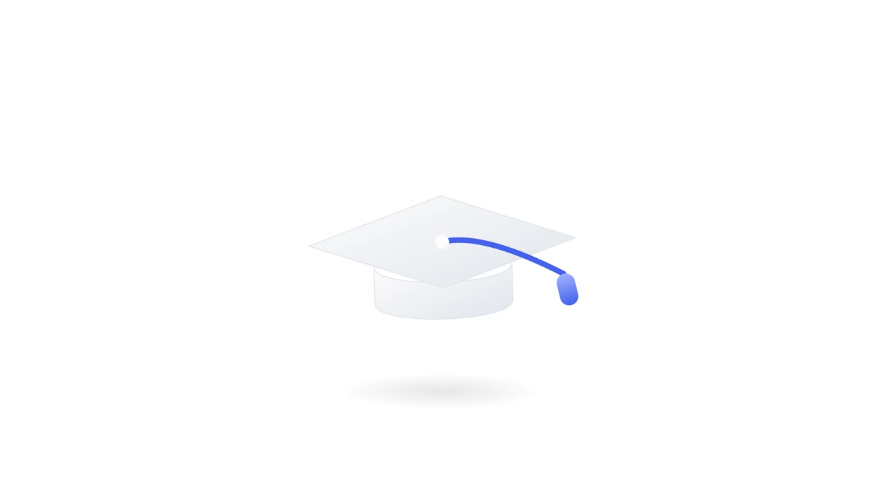 Icona minimalista 3D di tocco di laurea fluttuante su sfondo bianco