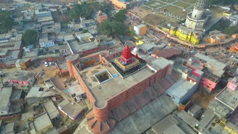 Ayodhya-Drone-view-Shri-Ram-Mandir,-Shri-Hanuman-Garhi-Mandir,-Lata-Mangeshkar-Chowk-and-Ram-ki-Paidi-Ghats