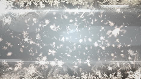 animación de nieve cayendo y luces brillantes sobre un fondo gris