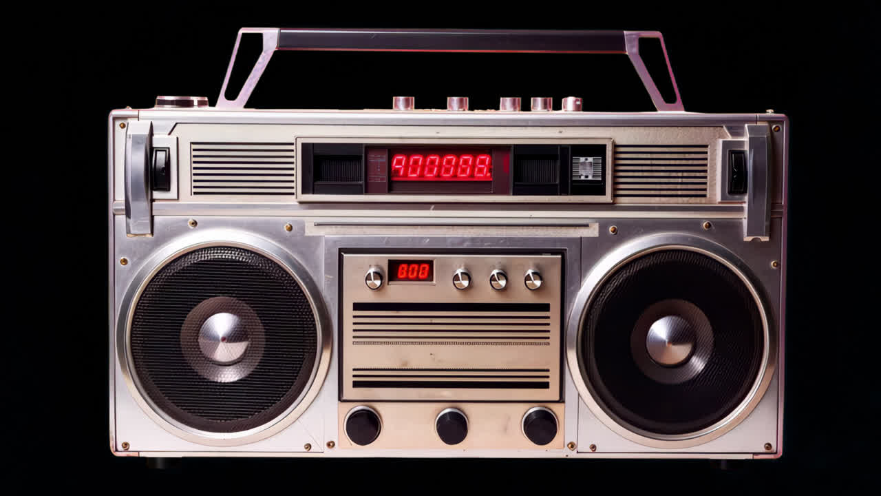 Retro boombox animation isolated asset, transparent 4K video, alpha channel, ProRes 4444